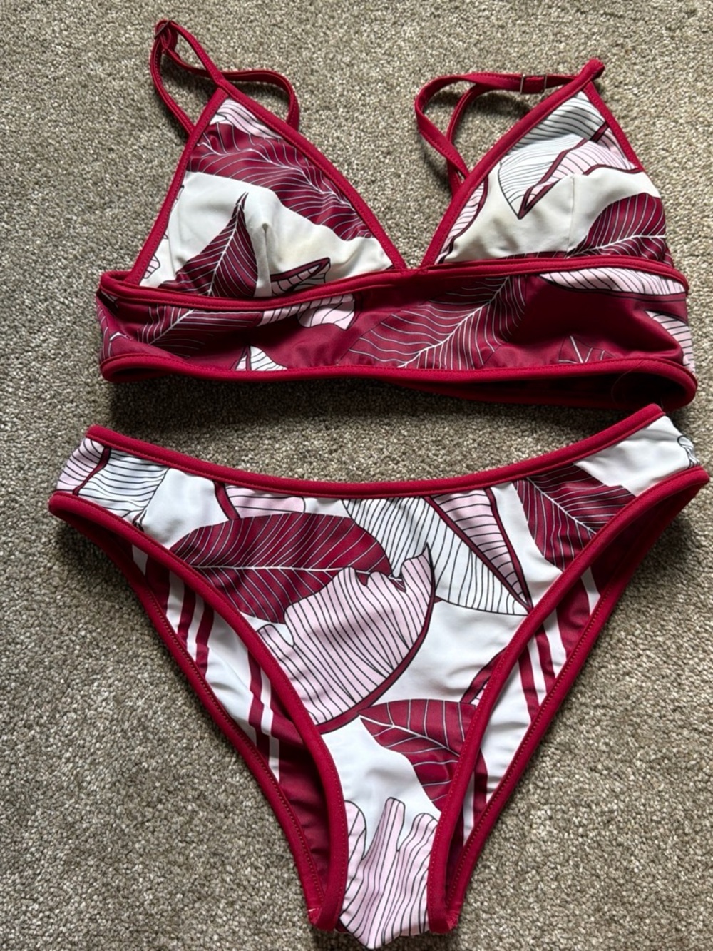 Women’s Red Leaf Print Two-Piece Bikini